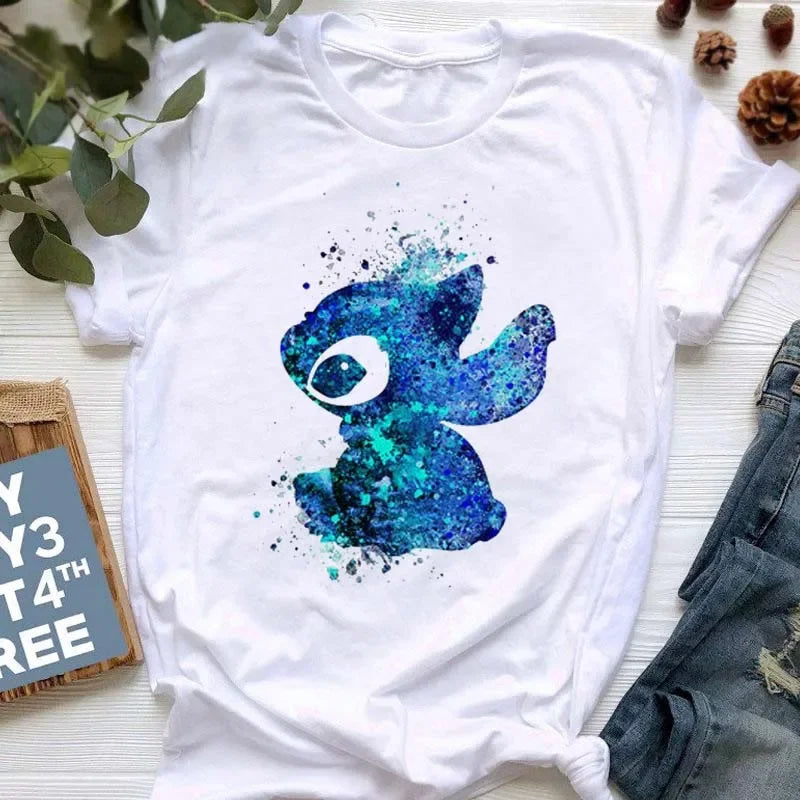 Kawaii stitch T Shirt Women Summer Tops Cartoon Heart Graphic Tees Cute Anime T-shirt Female Tshirt Clothes