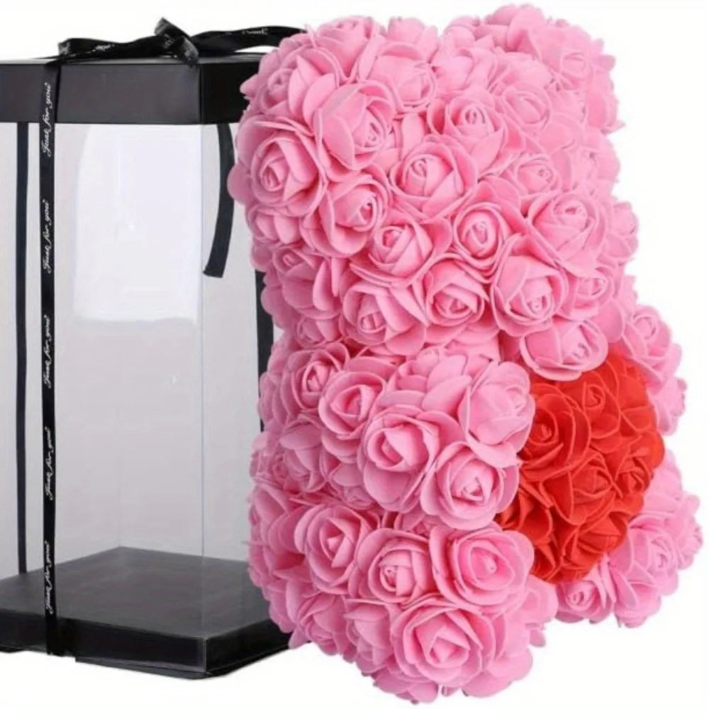 Rose Bear Gifts for Women, 9.8in Mothers Day Rose Teddy Bear Gifts for Women Mom, Artificial Flower Bear Valentines Day