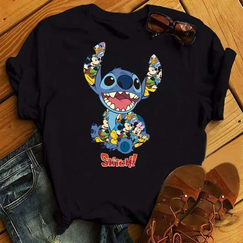 Kawaii stitch T Shirt Women Summer Tops Cartoon Heart Graphic Tees Cute Anime T-shirt Female Tshirt Clothes