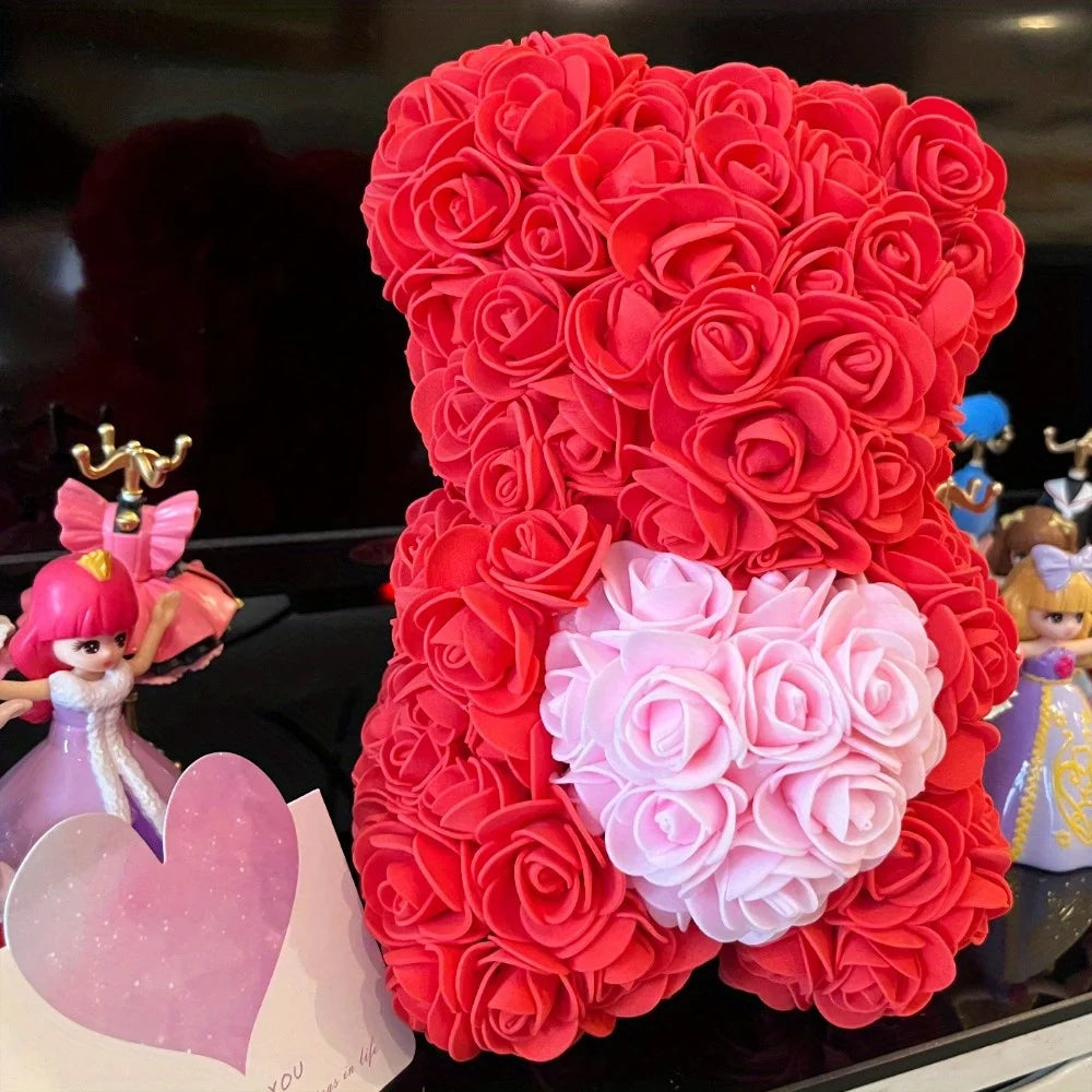 Rose Bear Gifts for Women, 9.8in Mothers Day Rose Teddy Bear Gifts for Women Mom, Artificial Flower Bear Valentines Day