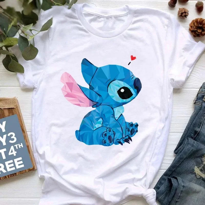 Kawaii stitch T Shirt Women Summer Tops Cartoon Heart Graphic Tees Cute Anime T-shirt Female Tshirt Clothes