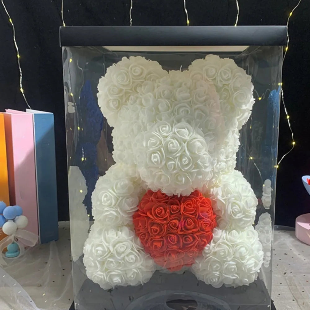 Rose Bear Gifts for Women, 9.8in Mothers Day Rose Teddy Bear Gifts for Women Mom, Artificial Flower Bear Valentines Day
