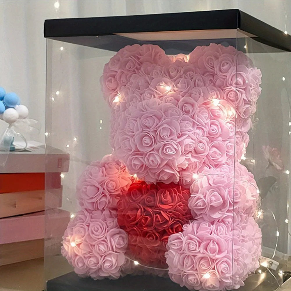 Rose Bear Gifts for Women, 9.8in Mothers Day Rose Teddy Bear Gifts for Women Mom, Artificial Flower Bear Valentines Day