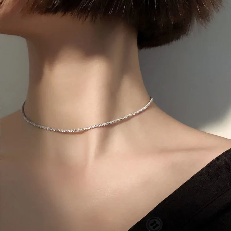 2023 New Popular Silver Colour Sparkling Clavicle Chain Choker Necklace For Women Fine Jewelry Wedding Party Birthday Gift