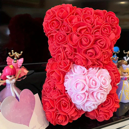 Rose Bear Gifts for Women, 9.8in Mothers Day Rose Teddy Bear Gifts for Women Mom, Artificial Flower Bear Valentines Day