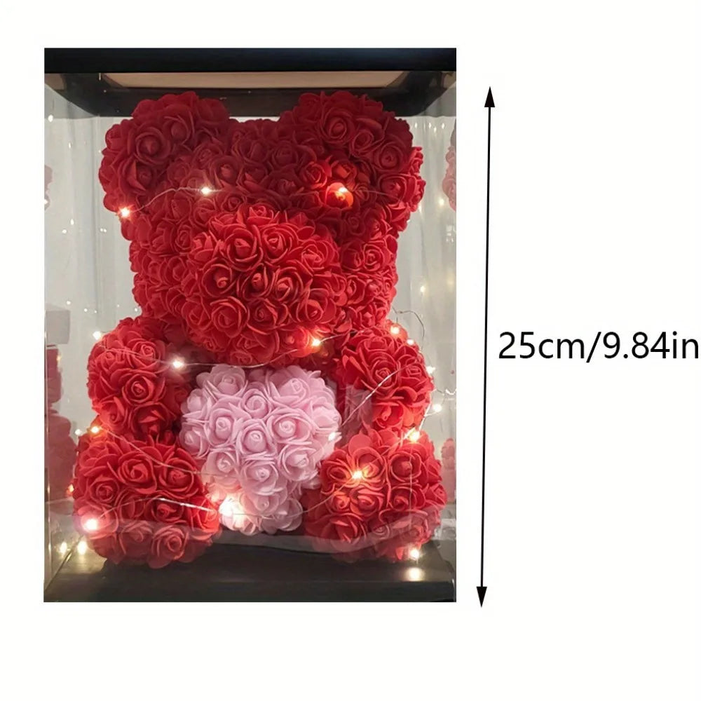 Rose Bear Gifts for Women, 9.8in Mothers Day Rose Teddy Bear Gifts for Women Mom, Artificial Flower Bear Valentines Day