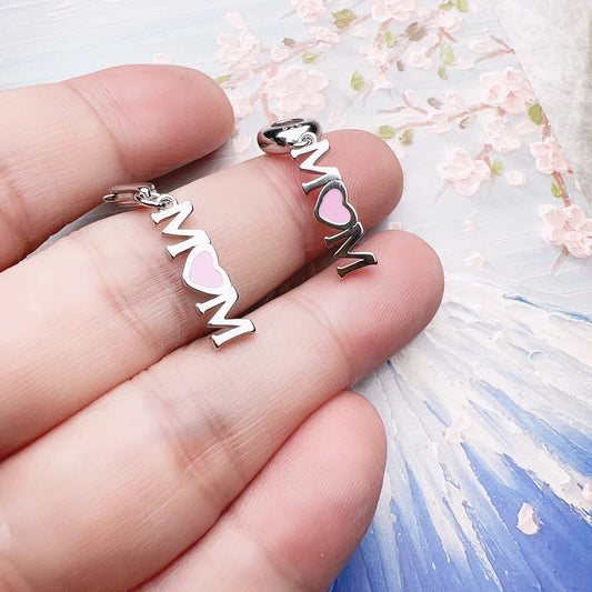 Mom with Pink Heart Charm Pendant Women Winter Pure 925 Sterling Silver Fashion Jewelry Accessories Mother’s Day Gift