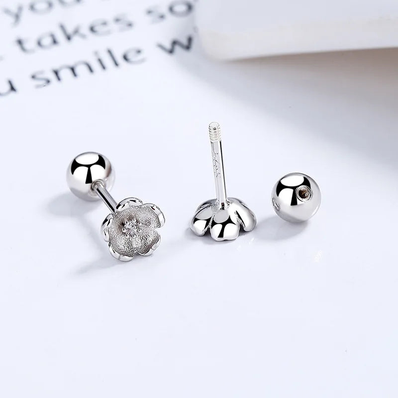 TrustDavis Real 925 Sterling Silver Screw Stud Earrings Flower Shiny CZ Earrings For Women Wedding Party Fine Jewelry DA2556