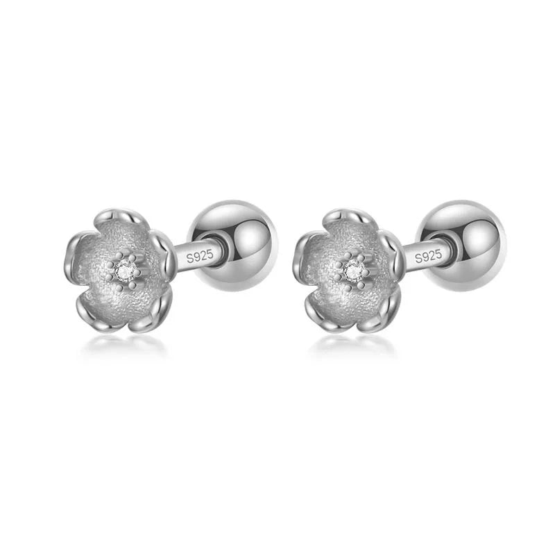 TrustDavis Real 925 Sterling Silver Screw Stud Earrings Flower Shiny CZ Earrings For Women Wedding Party Fine Jewelry DA2556
