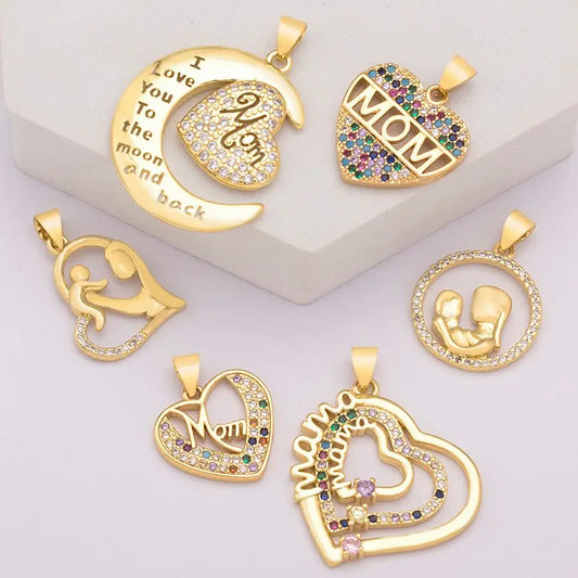 Mothers Day Charm Pendant for Necklace Earrings Copper CZ Letter Mom Birthday Gift DIY Jewelry Making Supplies Accessories