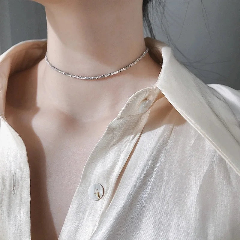 2023 New Popular Silver Colour Sparkling Clavicle Chain Choker Necklace For Women Fine Jewelry Wedding Party Birthday Gift