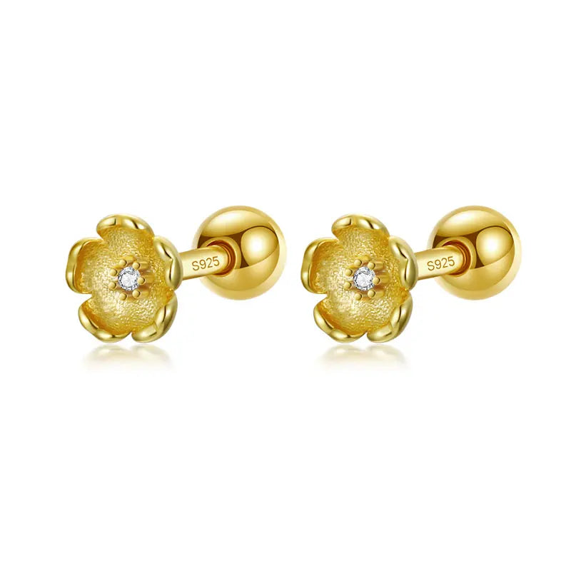 TrustDavis Real 925 Sterling Silver Screw Stud Earrings Flower Shiny CZ Earrings For Women Wedding Party Fine Jewelry DA2556