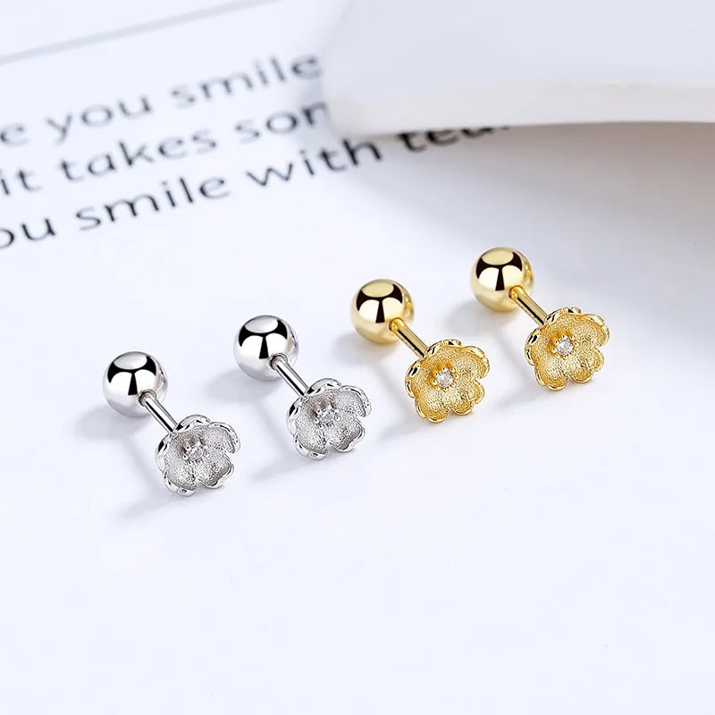 TrustDavis Real 925 Sterling Silver Screw Stud Earrings Flower Shiny CZ Earrings For Women Wedding Party Fine Jewelry DA2556