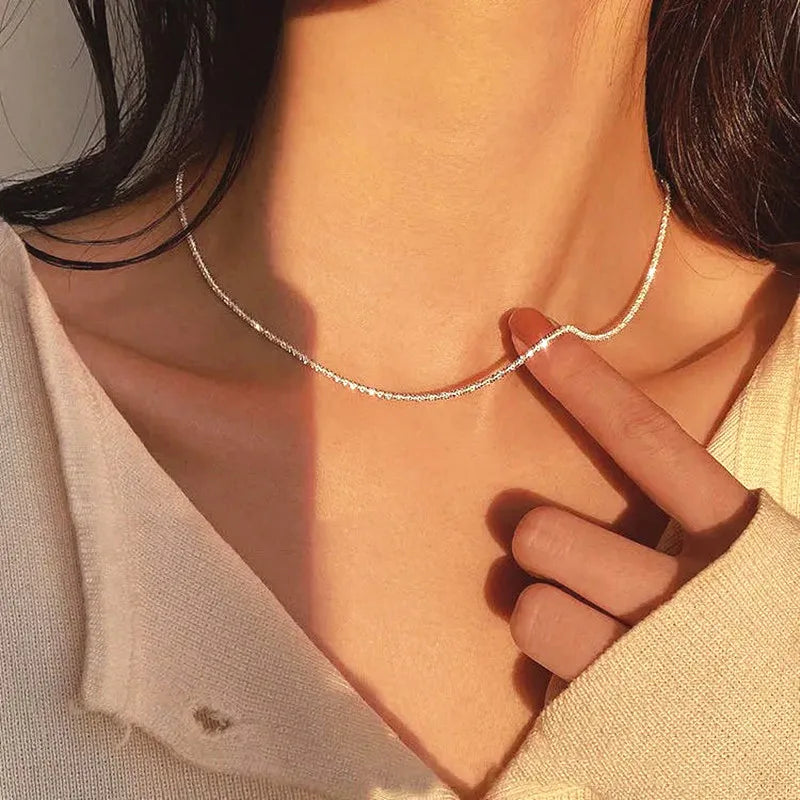 2023 New Popular Silver Colour Sparkling Clavicle Chain Choker Necklace For Women Fine Jewelry Wedding Party Birthday Gift