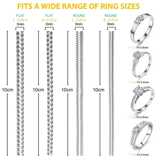 4pcs/Set Ring Size Reducer Tools Spiral Spring Based Rings Adjust Invisible Transparent Tightener Resizing Tool Jewelry Guard